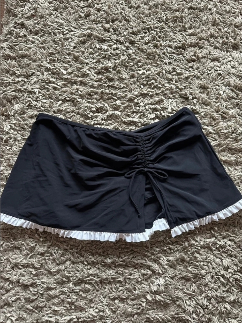 Black Women's Swim Skirt with White Ruffle Trim